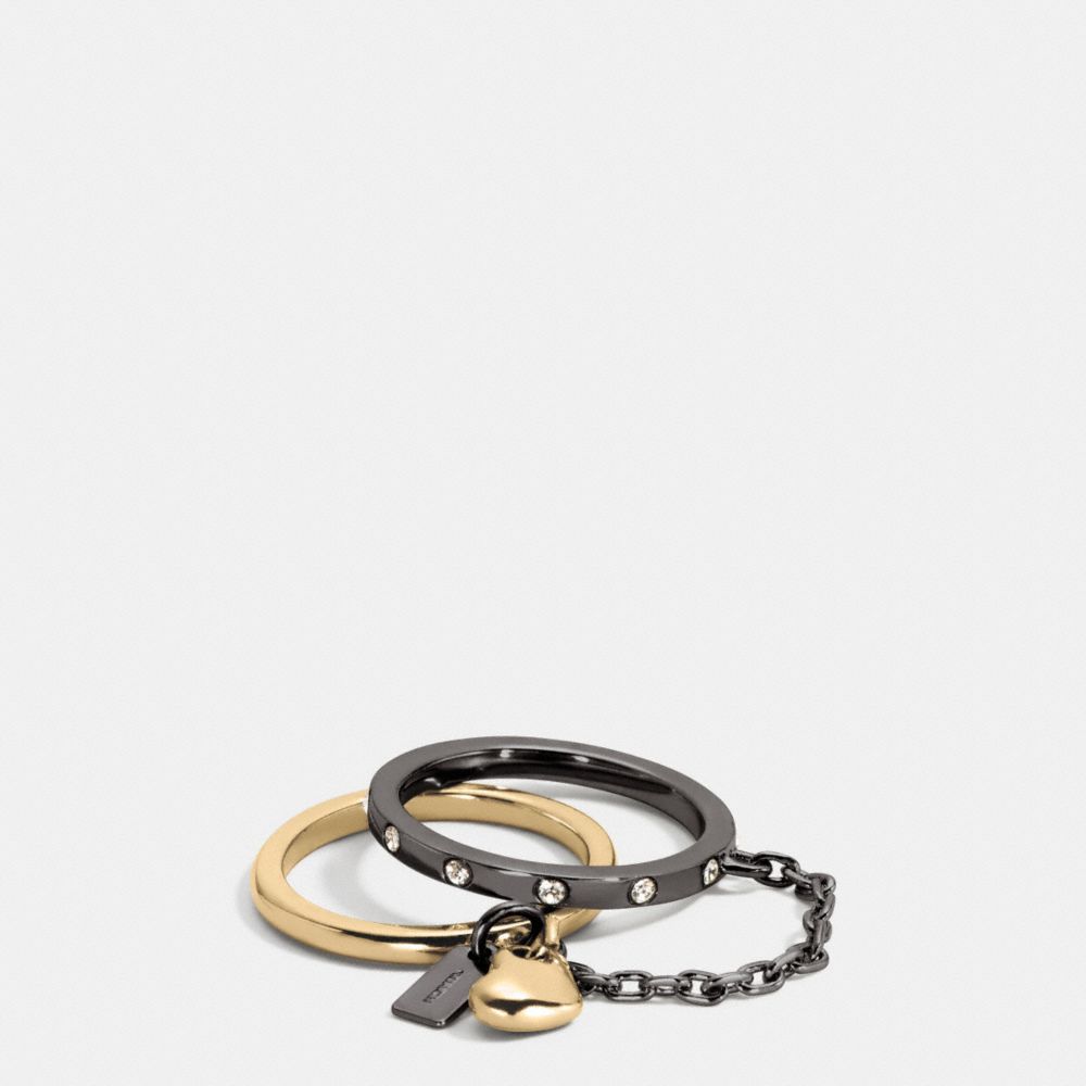 COACH®,PAVE DOUBLE FINGER CHAIN SCULPTED HEART RING,Mixed Material,Multicolor,Front View