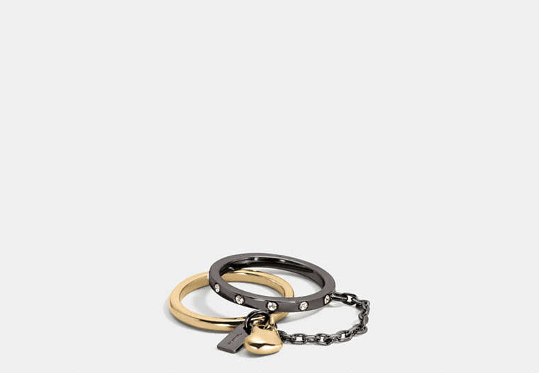 COACH®,PAVE DOUBLE FINGER CHAIN SCULPTED HEART RING,Mixed Material,Multicolor,Front View