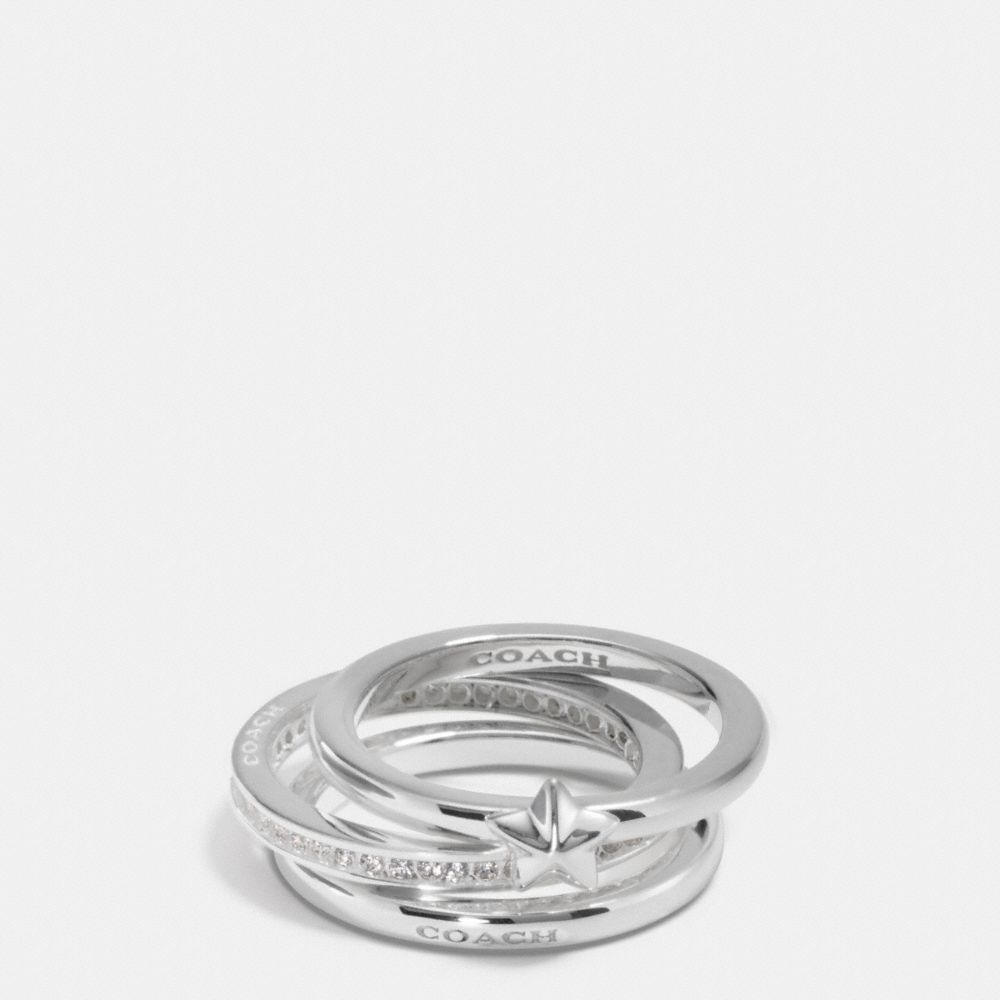 COACH®,PAVE STERLING SILVER STACKABLE RING SET,Sterling Silver,Silver/Clear,Front View