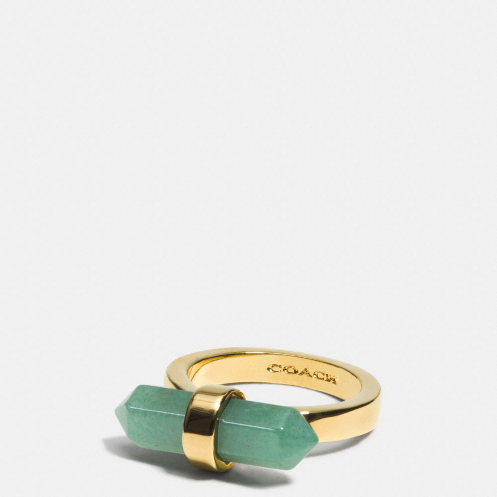 COACH®,BAGUE AMULETTE,Laiton plaqué,Or/VERT PÂLE,Front View