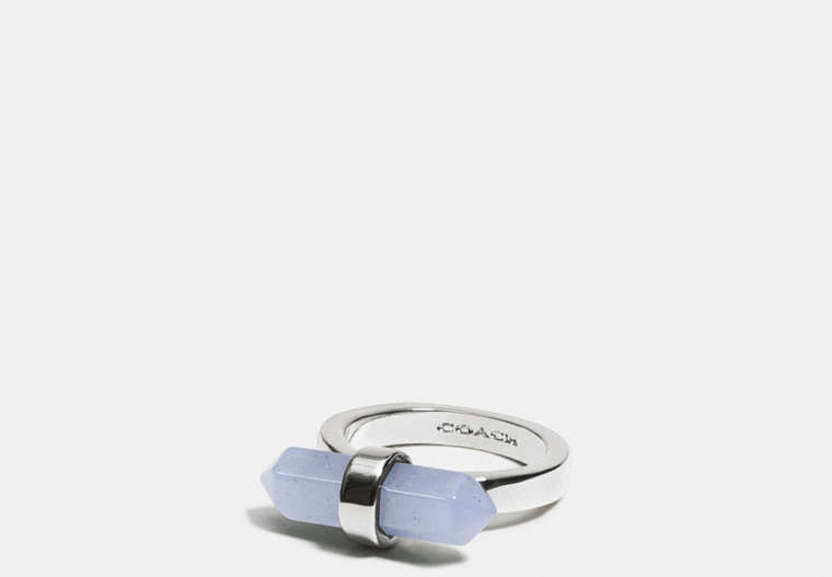 COACH®,AMULET RING,Plated Brass,Silver/PALE BLUE,Front View