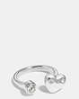 COACH®,STERLING PAVE SCULPTED HEART OPEN FACE RING,Sterling Silver,Silver/Clear,Front View