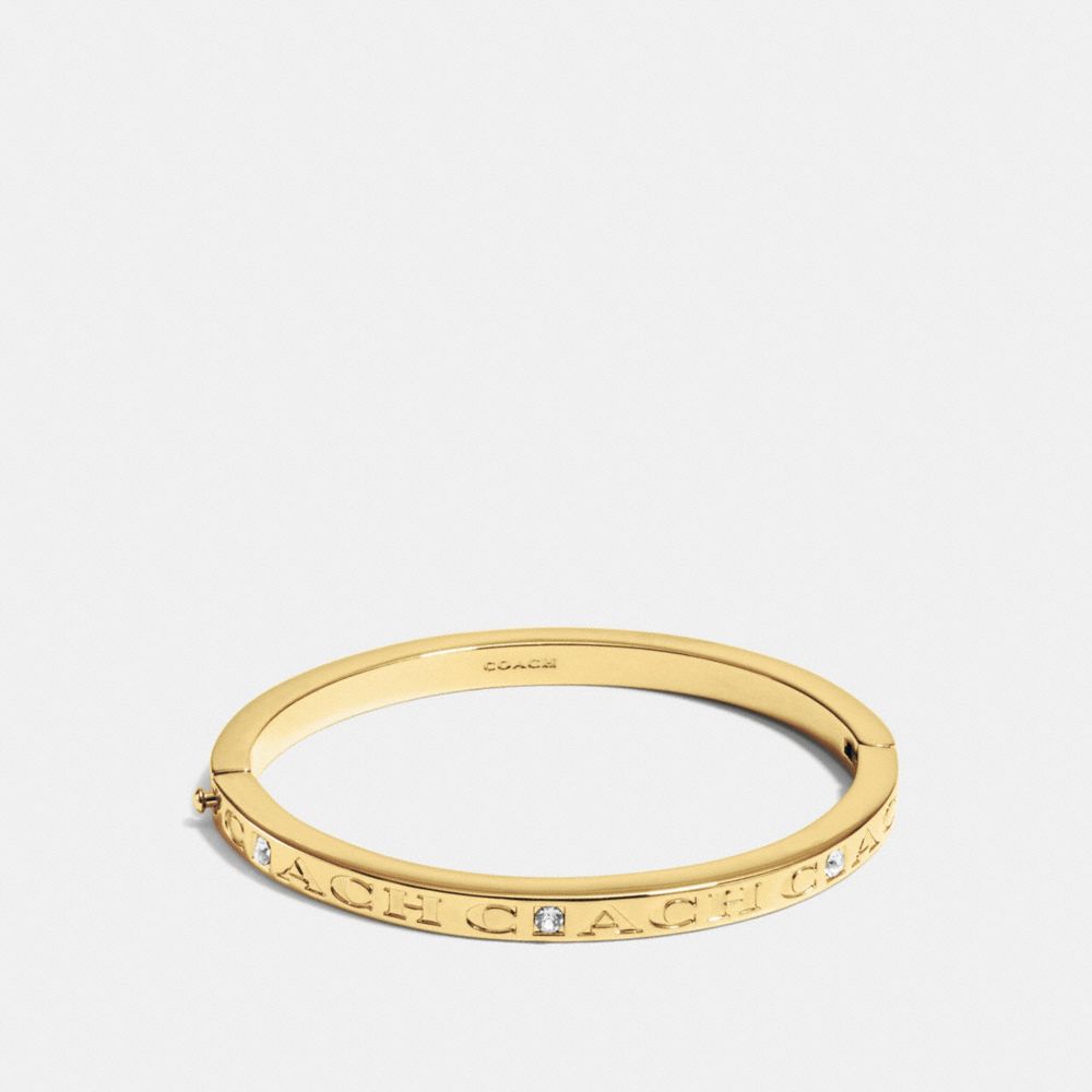 COACH®,COACH PAVE HINGED BANGLE,Metal,Gold,Front View