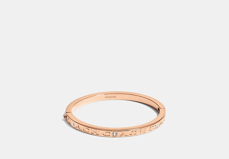 COACH®,COACH PAVE HINGED BANGLE,Metal,Rose Gold,Front View