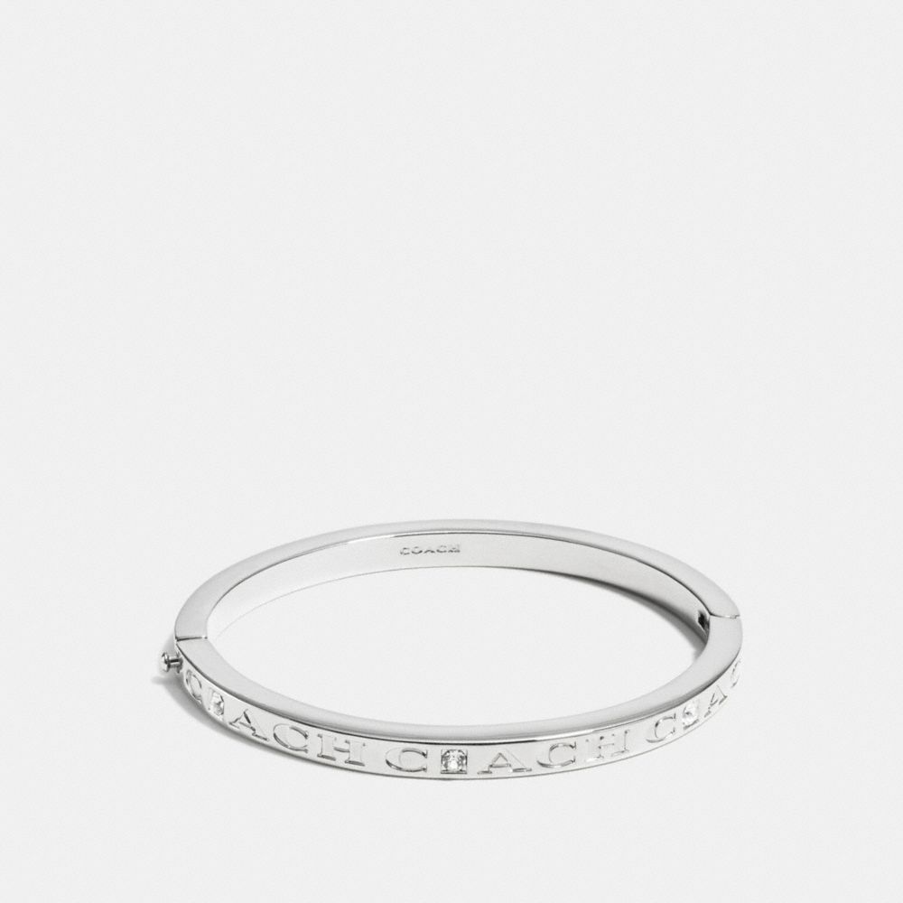COACH®,COACH PAVE HINGED BANGLE,Metal,Silver/Clear,Front View