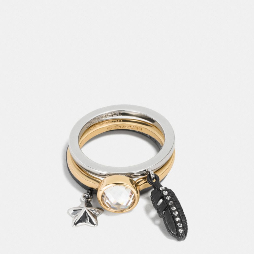 Pave Multi Charm Stackable Ring Set