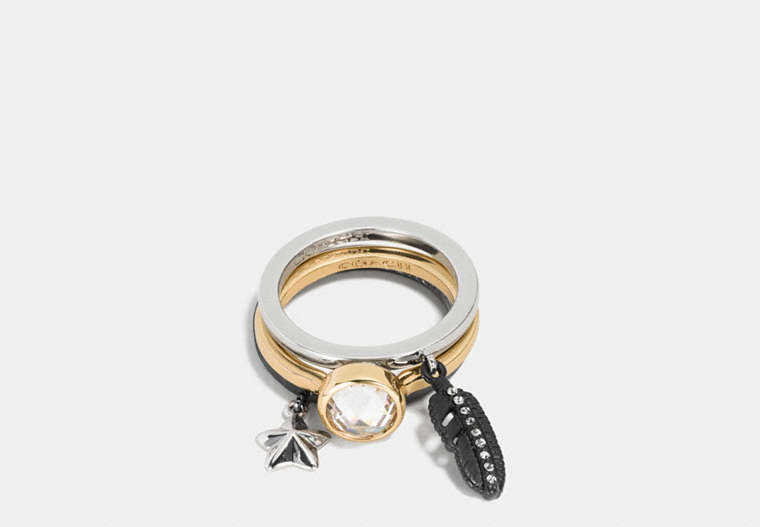 Pave Multi Charm Stackable Ring Set