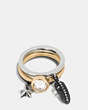 COACH®,PAVE MULTI CHARM STACKABLE RING SET,Mixed Material,Multicolor,Front View