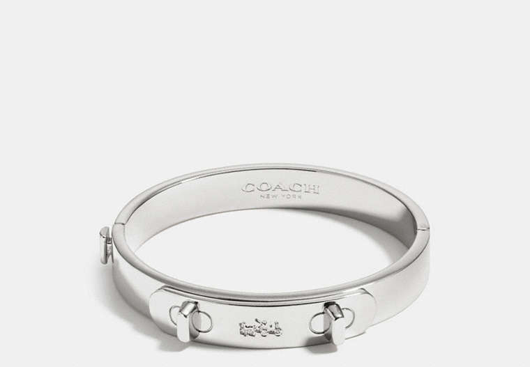COACH®,SWAGGER HINGED BANGLE,Plated Brass,Silver,Front View