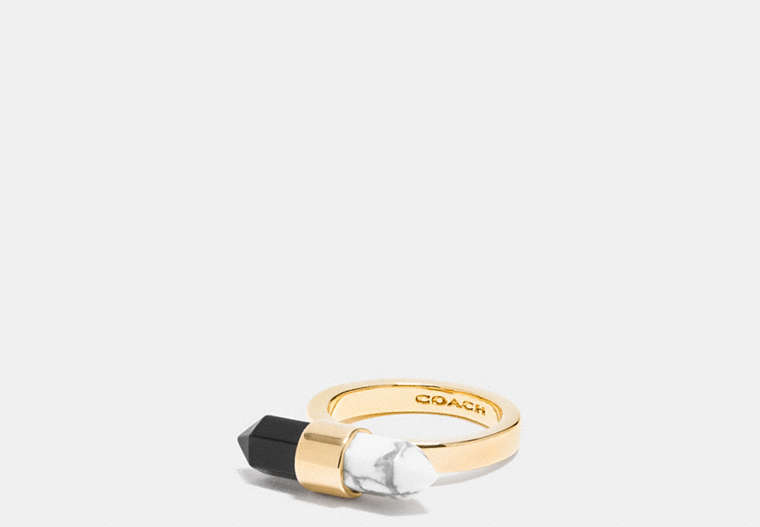 COACH®,TWO TONE AMULET RING,Mixed Material,Gold/BLACK/ CHALK,Front View
