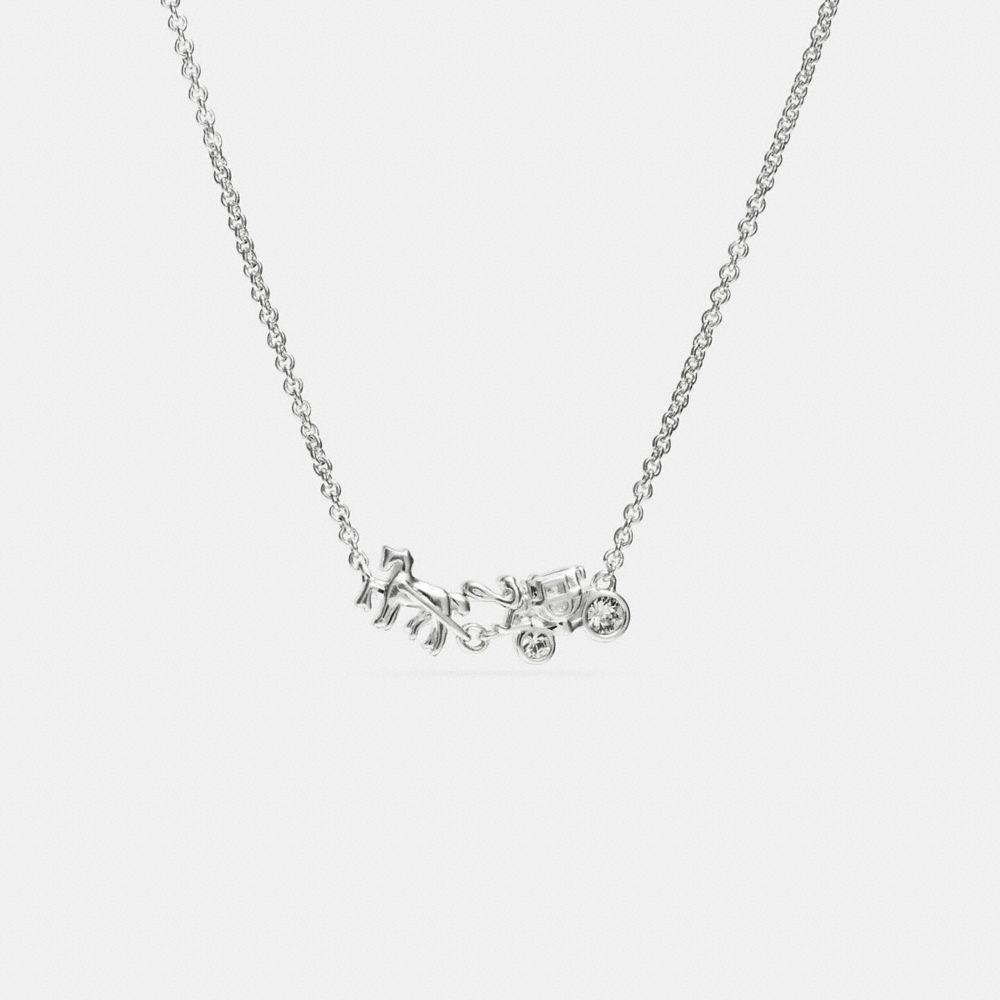 COACH®,DEMI-FINE HORSE AND CARRIAGE NECKLACE,Sterling Silver,Silver/Clear,Front View