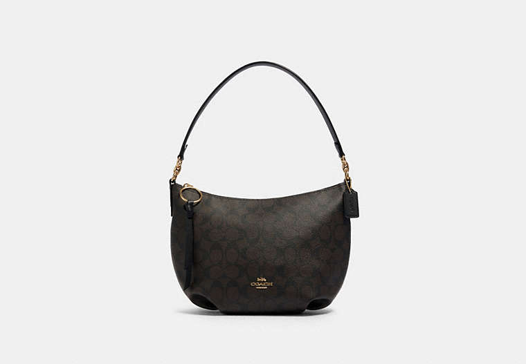COACH®,SMALL SKYLAR HOBO IN SIGNATURE CANVAS,pvc,Gold/Brown Black,Front View