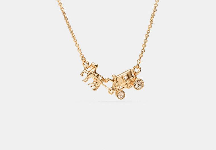 COACH®,PAVE HORSE AND CARRIAGE NECKLACE,Plated Brass,Gold,Front View