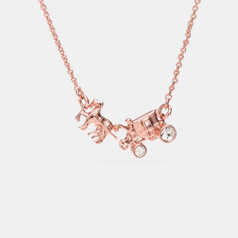 COACH®,PAVE HORSE AND CARRIAGE NECKLACE,Plated Brass,Rose Gold,Front View