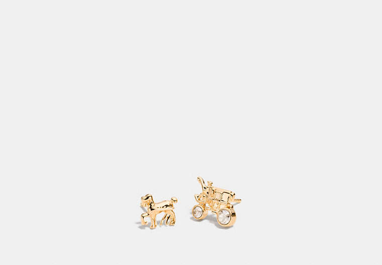 COACH®,PAVE HORSE AND CARRIAGE STUD EARRINGS,Plated Brass,Gold,Front View