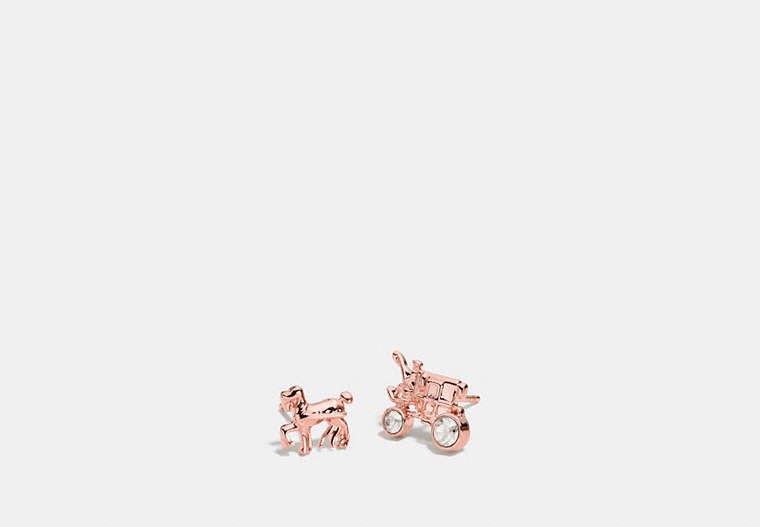 COACH®,PAVE HORSE AND CARRIAGE STUD EARRINGS,Plated Brass,Rose Gold,Front View