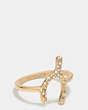 COACH®,PAVE WISHBONE RING,Plated Brass,Gold,Front View