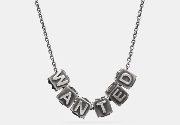 COACH®,WANTED BLOCK LETTERS NECKLACE,Metal,Silver,Front View
