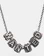 COACH®,WANTED BLOCK LETTERS NECKLACE,Metal,Silver,Front View
