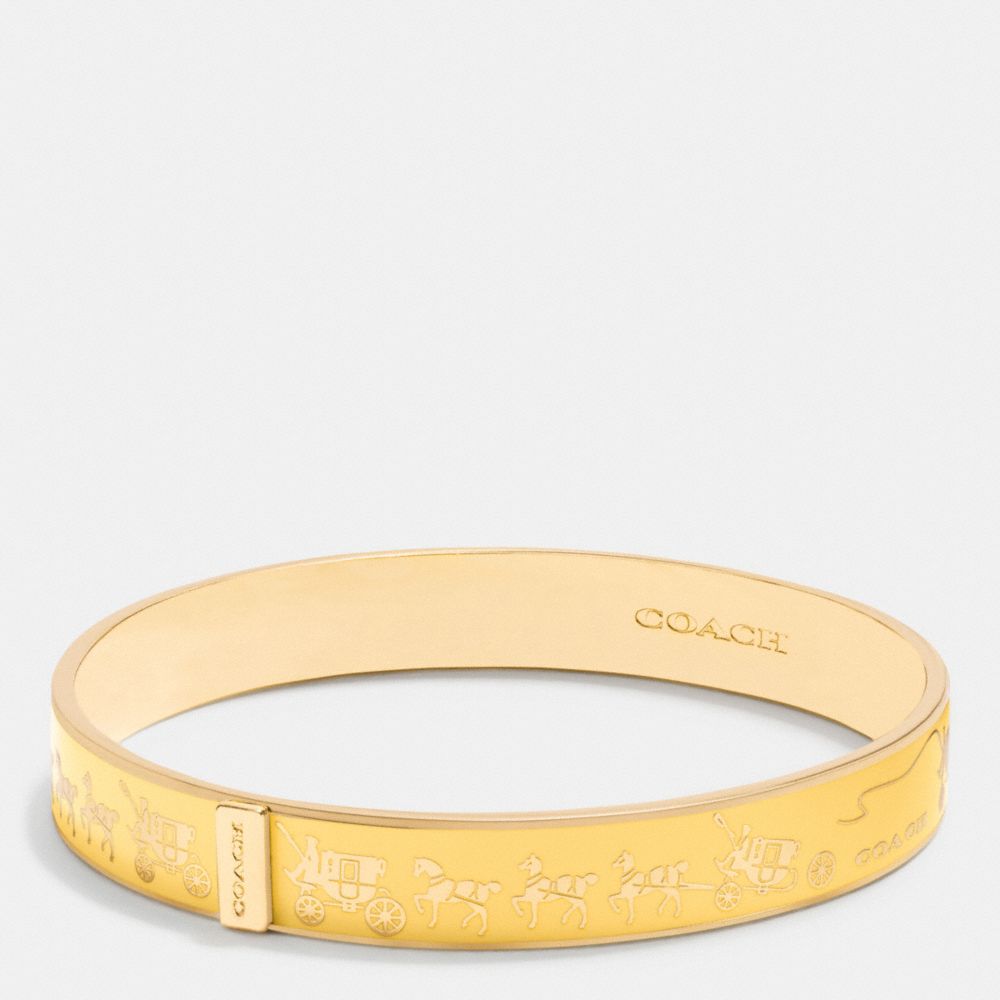 COACH®,HORSE AND CARRIAGE ENAMEL BANGLE,Plated Brass,GD/CANARY,Front View