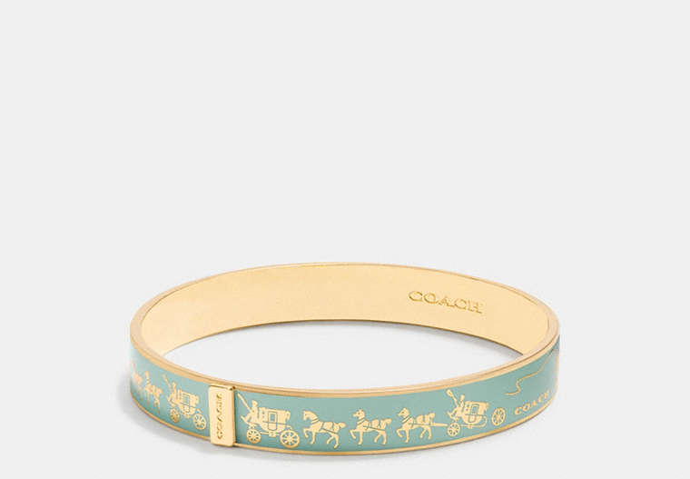 COACH®,HORSE AND CARRIAGE ENAMEL BANGLE,Plated Brass,Gold/Blue,Front View