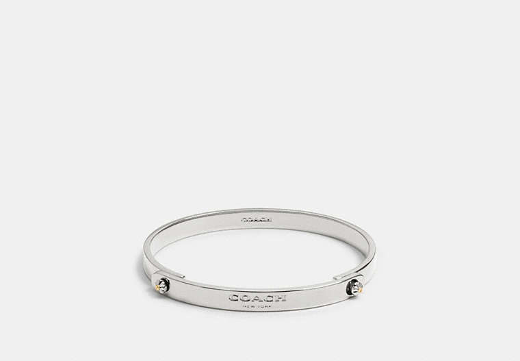 COACH®,DAISY RIVET COACH TENSION BANGLE,Mixed Metal,Silver,Front View
