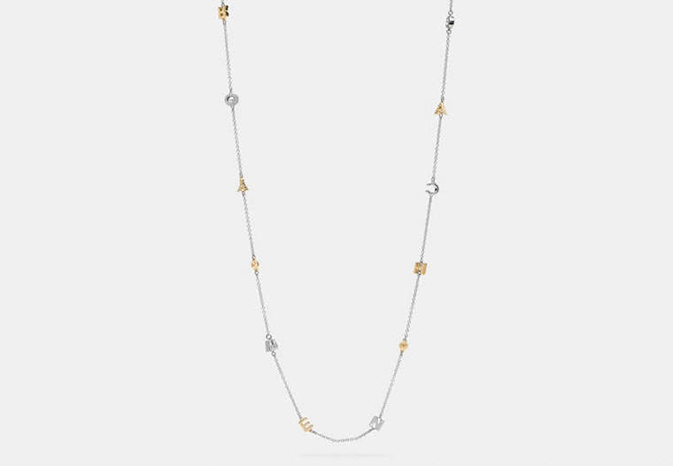 COACH®,LONG PAVE COACH RIVET NECKLACE,Mixed Metal,Gold/Silver,Front View