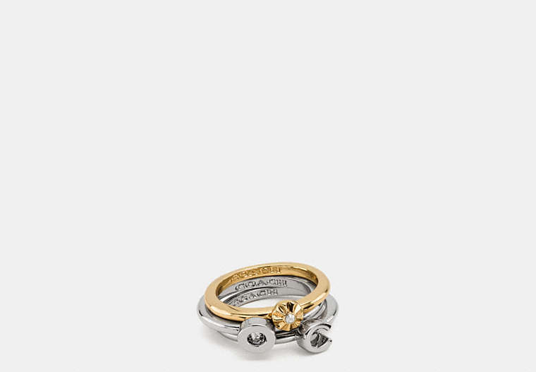 COACH®,COACH RIVET RING SET,Mixed Metal,Gold/Silver,Front View