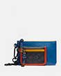 COACH®,DOUBLE POUCH LANYARD IN SIGNATURE CANVAS WITH COACH PATCH,Charcoal Signature Multi,Front View