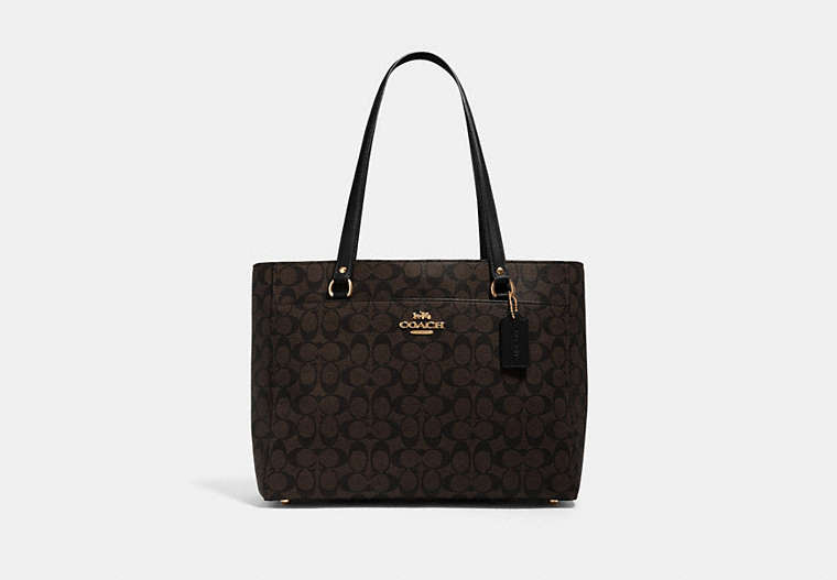 COACH®,ADDISON TOTE IN SIGNATURE CANVAS,pvc,Gold/Brown Black,Front View