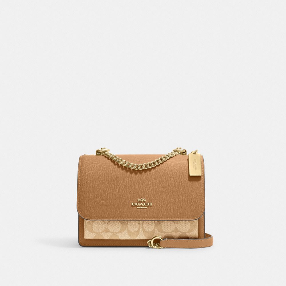 COACH®,KLARE CROSSBODY BAG IN SIGNATURE CANVAS,Anniversary,Gold/Lt Khaki/Lt Saddle,Front View