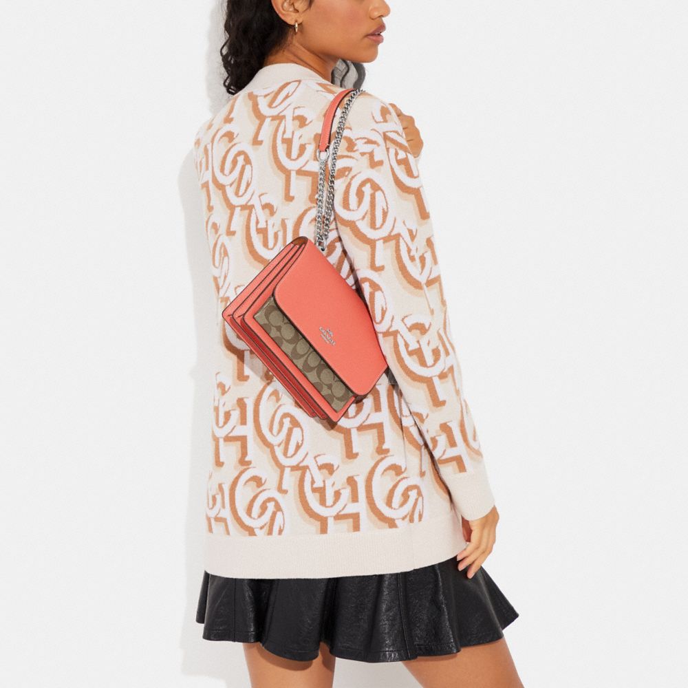 COACH®,Klare Crossbody Bag In Signature Canvas,Leather,Canvas,Crossbody,PVC,Color Block,Logo,Gusset,Gold Metal,Day Party,,Detail View