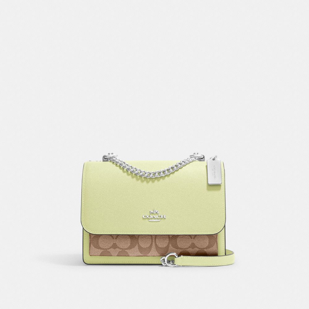 COACH®,KLARE CROSSBODY BAG IN SIGNATURE CANVAS,Signature Canvas,Medium,Anniversary,Silver/Khaki/Pale Lime,Front View