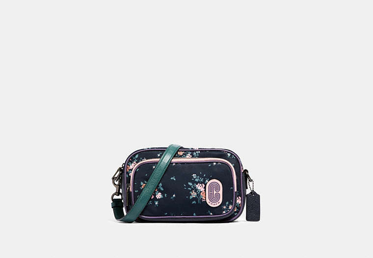 COACH®,COURT CROSSBODY WITH ROSE BOUQUET PRINT,Nylon,Gunmetal/Midnight Multi,Front View