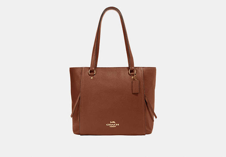 COACH®,MARLON TOTE,Leather,Gold/Saddle 2,Front View