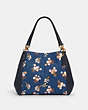 COACH®,HALLIE SHOULDER BAG WITH PAINTED FLORAL BOX PRINT,Leather,Gold/DENIM MULTI,Front View