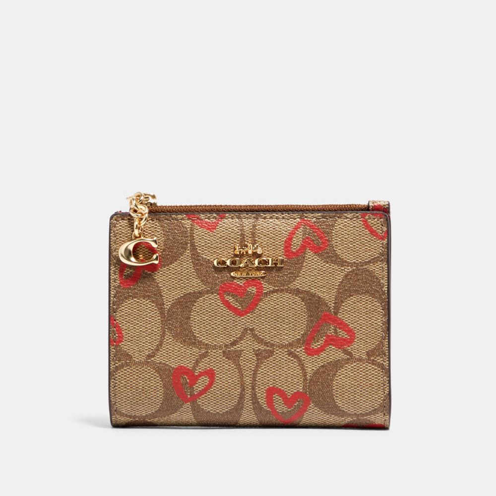COACH®,Snap Card Case In Signature Canvas With Crayon Hearts Print,,Front View