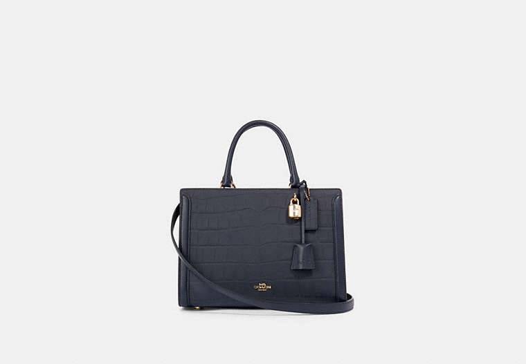 COACH®,ZOE CARRYALL,Leather,Gold/Midnight,Front View