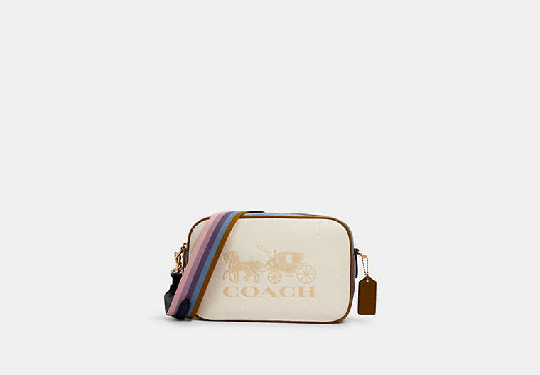 COACH®,JES CROSSBODY IN COLORBLOCK,cotton,Gold/Chalk Multi,Front View