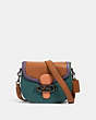 COACH®,JADE SADDLE BAG IN COLORBLOCK,Leather,Gunmetal/Dark Turquoise Multi,Front View