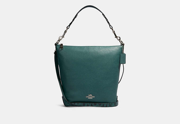 COACH®,ABBY SHOULDER BAG,Leather,Silver/Dark Turquoise,Front View