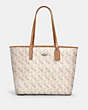 COACH®,REVERSIBLE CITY TOTE WITH HORSE AND CARRIAGE PRINT,pvc,X-Large,Silver/Cream Beige Multi,Front View