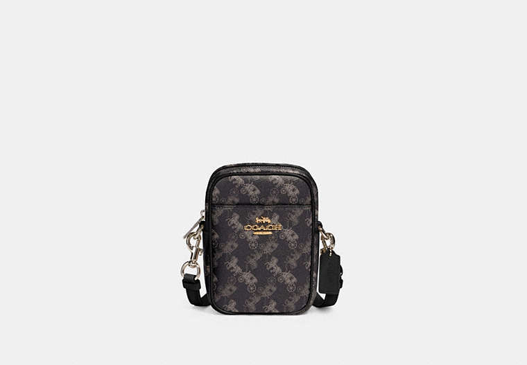 COACH®,PHOEBE CROSSBODY WITH HORSE AND CARRIAGE PRINT,pvc,Gold/Black Grey Multi,Front View