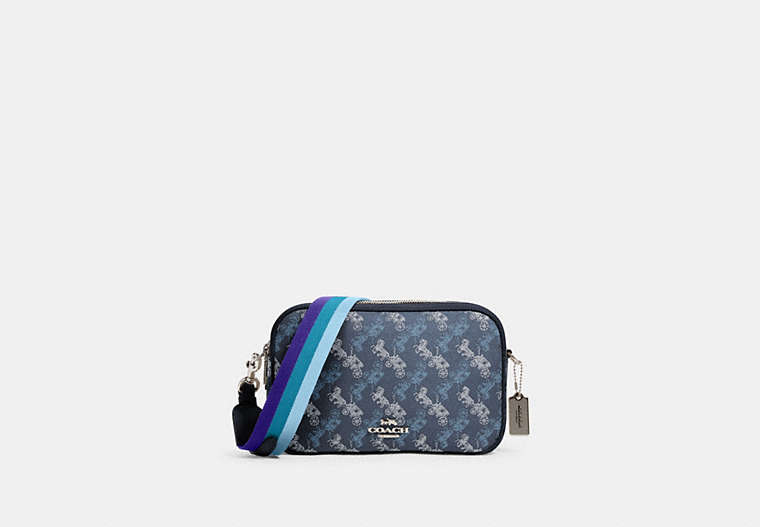COACH®,JES CROSSBODY WITH HORSE AND CARRIAGE PRINT,pvc,Silver/Indigo Pale Blue Multi,Front View