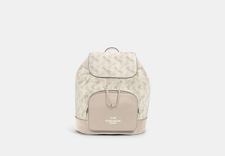 COACH®,JES BACKPACK WITH HORSE AND CARRIAGE PRINT,Leather,Silver/Cream Beige Multi,Front View