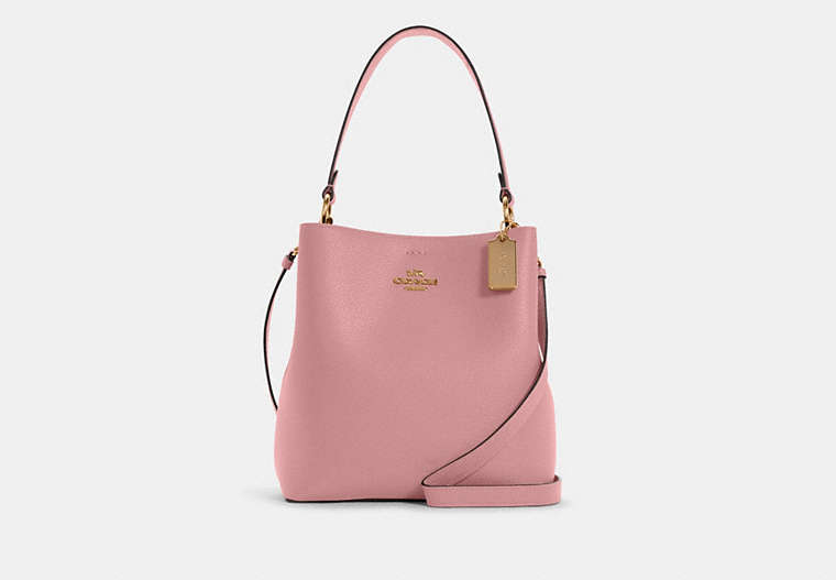 COACH®,TOWN BUCKET BAG,Pebbled Leather,Medium,Gold/True Pink,Front View