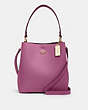 COACH®,TOWN BUCKET BAG,Pebbled Leather,Medium,Gold/Lilac Berry Oxblood,Front View