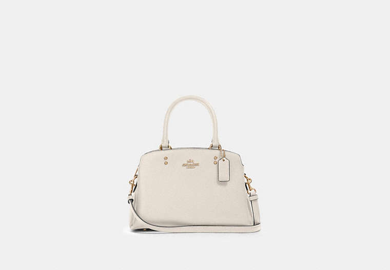 COACH®,MINI LILLIE CARRYALL,Leather,Large,Gold/Chalk,Front View