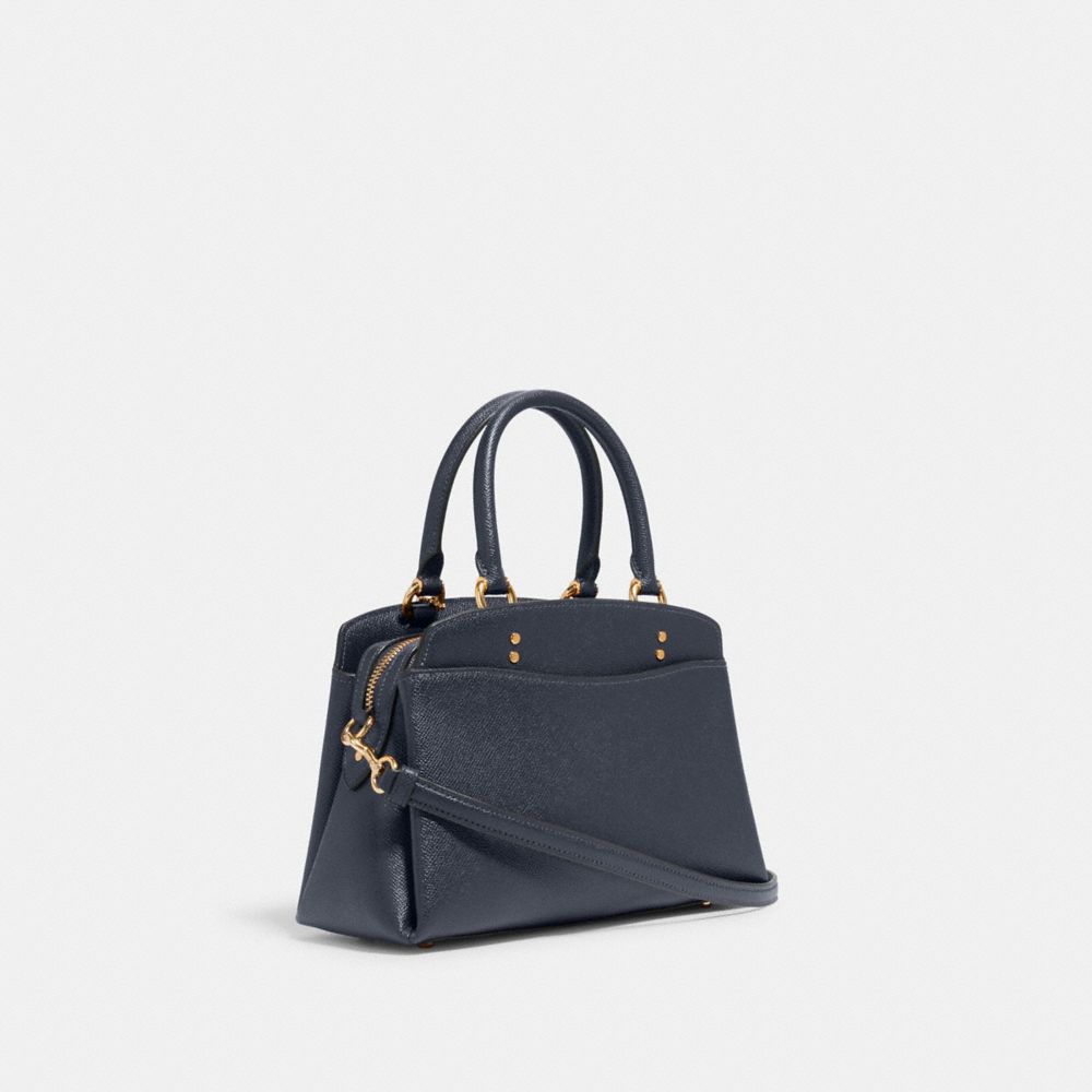 COACH®,MINI LILLIE CARRYALL,Crossgrain Leather,Large,Gold/Midnight,Angle View