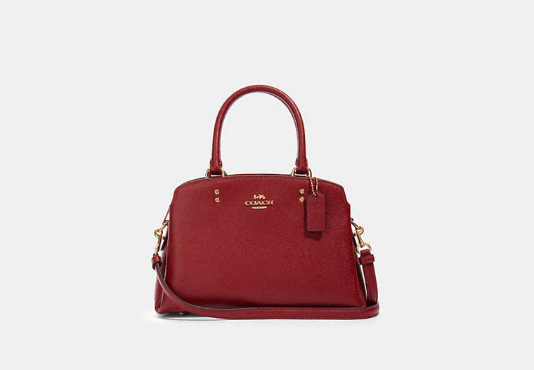 COACH®,MINI LILLIE CARRYALL,Leather,Large,Gold/Deep Scarlet,Front View